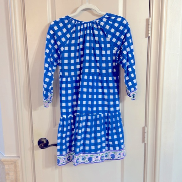 Blue Gingham SZ Blockprints Tuckernuck Priya Dress  w/Flower Details Sz S EUC - Picture 4 of 5